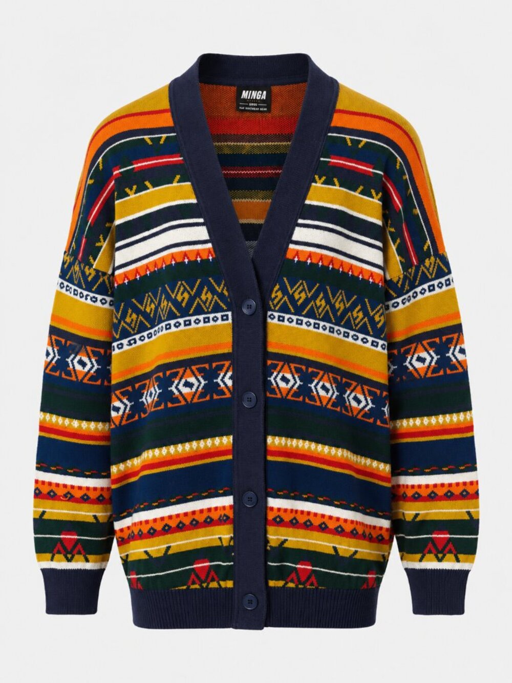 Minga London Geometric Jacquard Cotton Cardigan Multicolor Oversized M